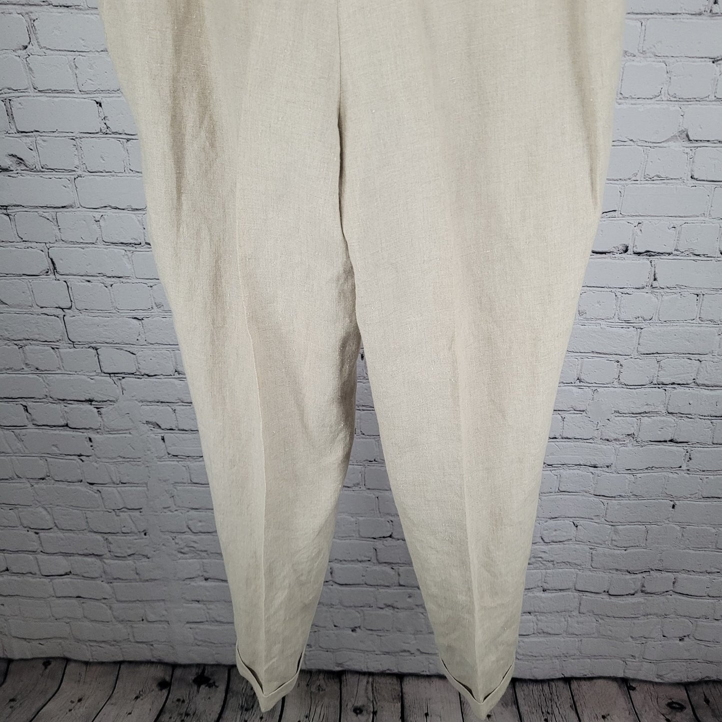 Classiques Entier Beige 100% Linen Pleated Lined Tapered Cuffed Pants 14 (30x31)