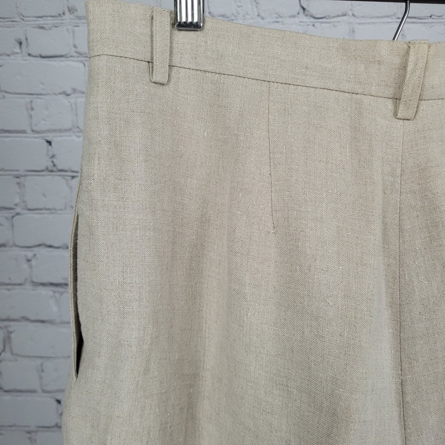 Classiques Entier Beige 100% Linen Pleated Lined Tapered Cuffed Pants 14 (30x31)