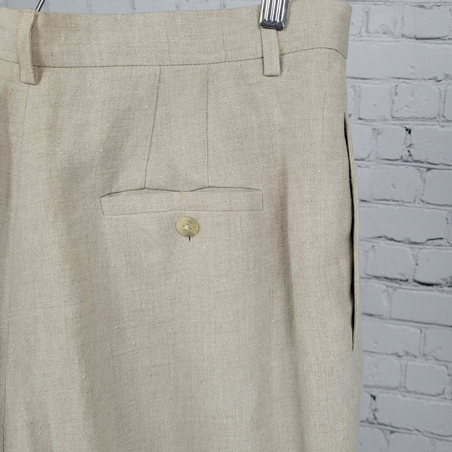 Classiques Entier Beige 100% Linen Pleated Lined Tapered Cuffed Pants 14 (30x31)