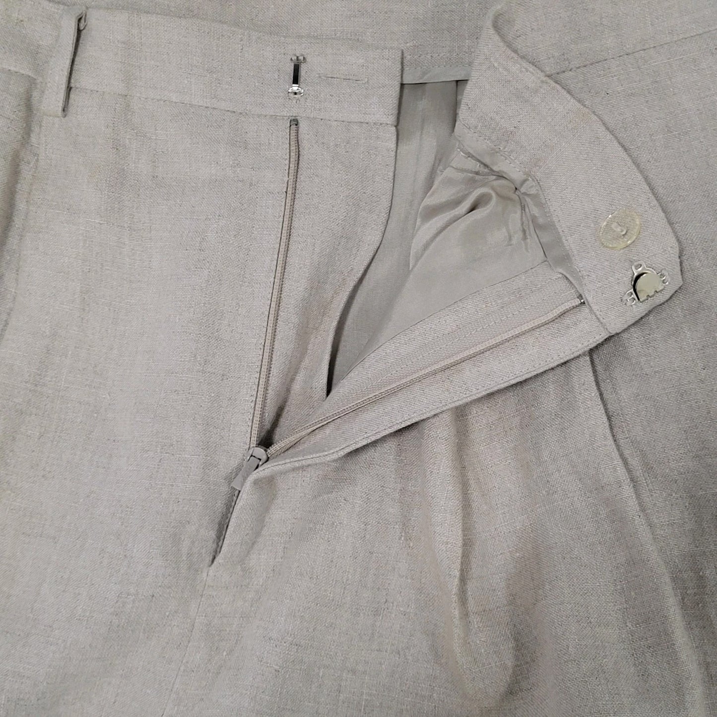 Classiques Entier Beige 100% Linen Pleated Lined Tapered Cuffed Pants 14 (30x31)