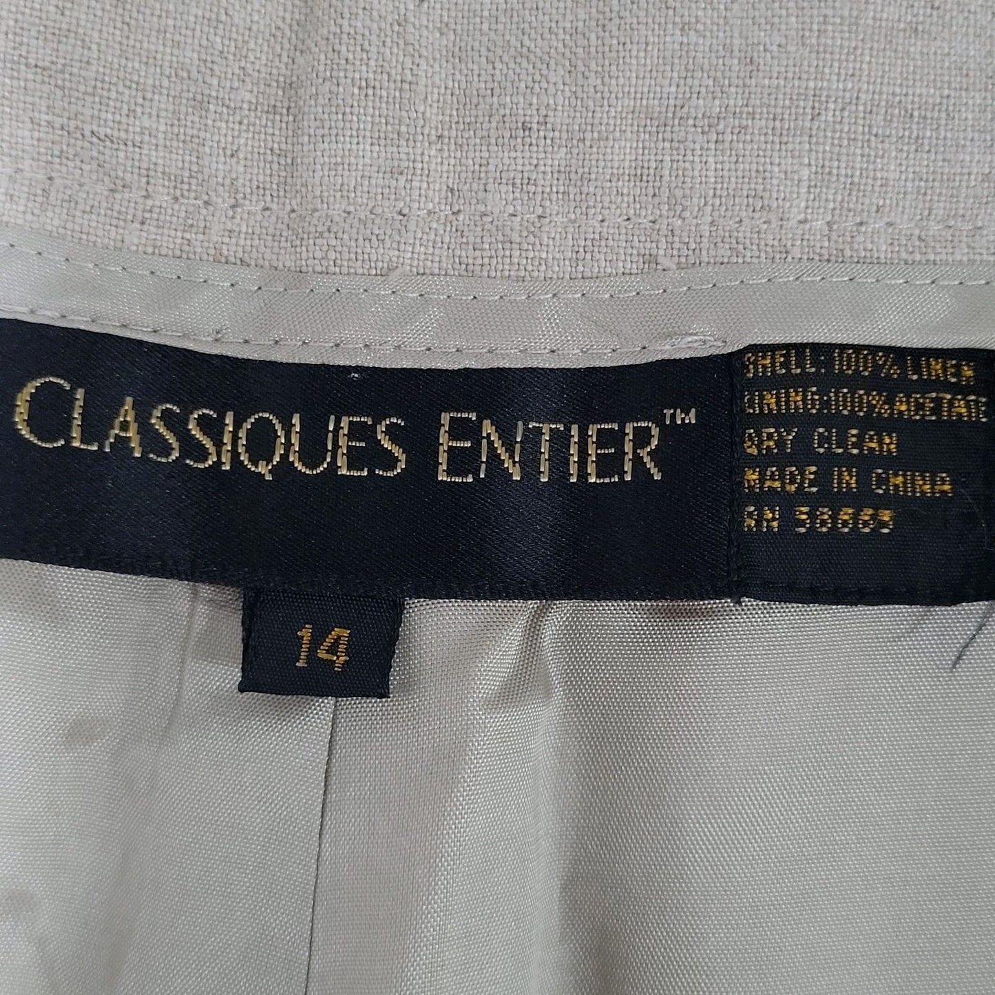 Classiques Entier Beige 100% Linen Pleated Lined Tapered Cuffed Pants 14 (30x31)