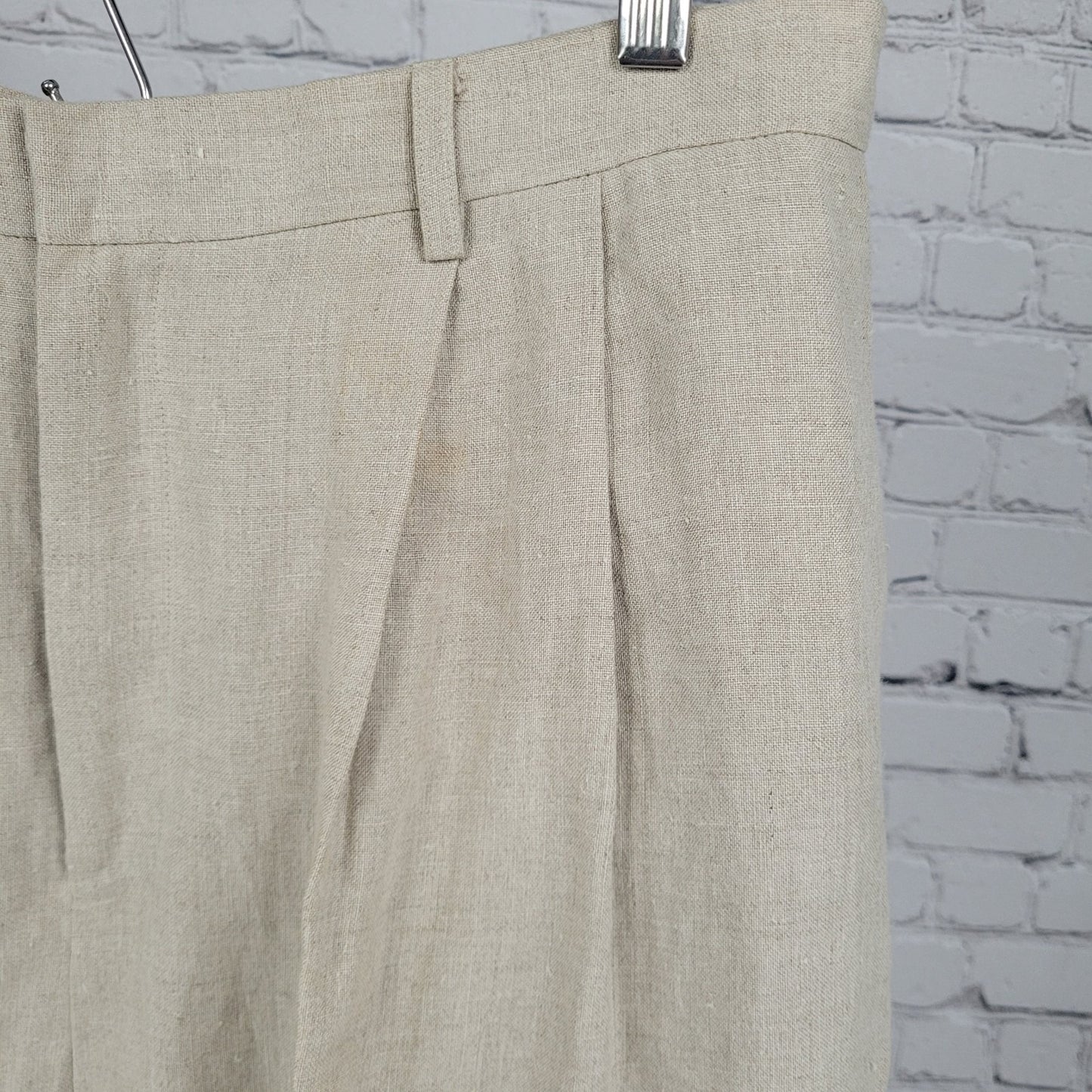 Classiques Entier Beige 100% Linen Pleated Lined Tapered Cuffed Pants 14 (30x31)