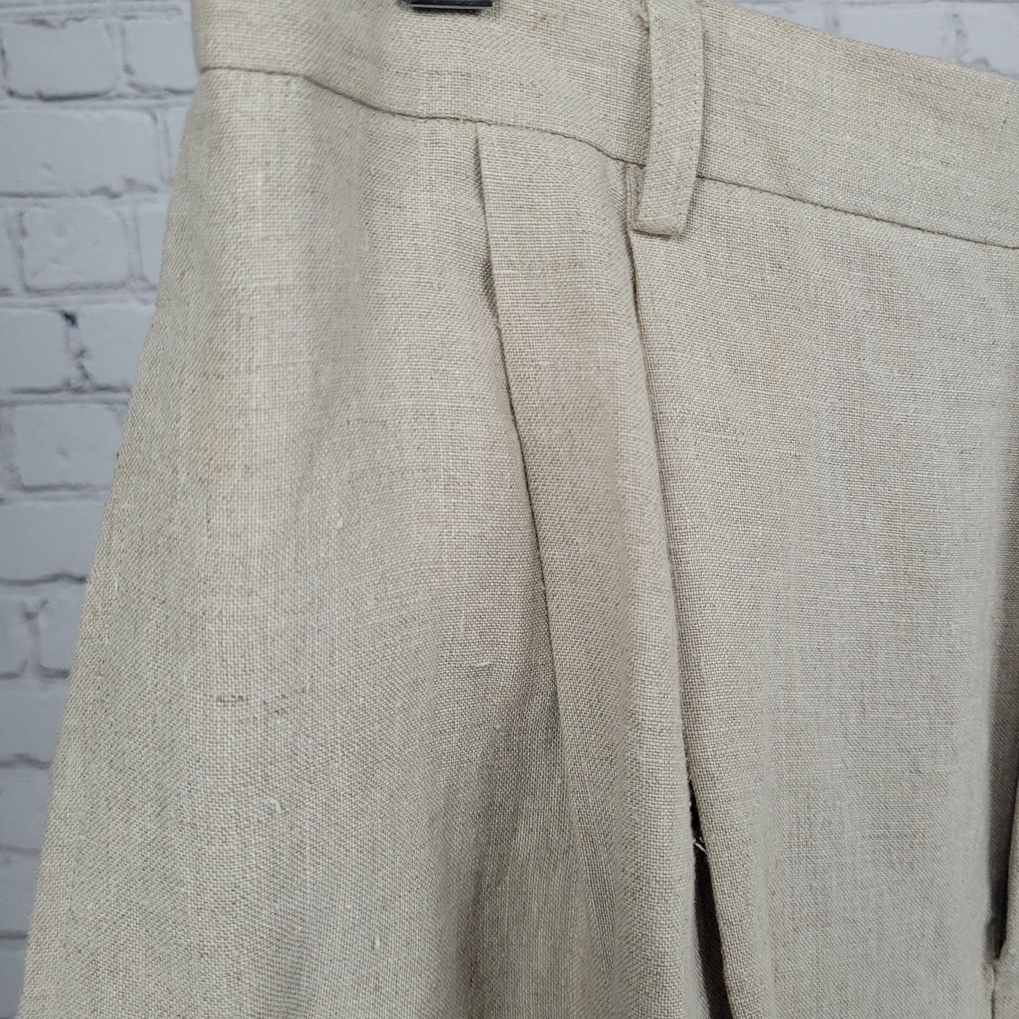 Classiques Entier Beige 100% Linen Pleated Lined Tapered Cuffed Pants 14 (30x31)