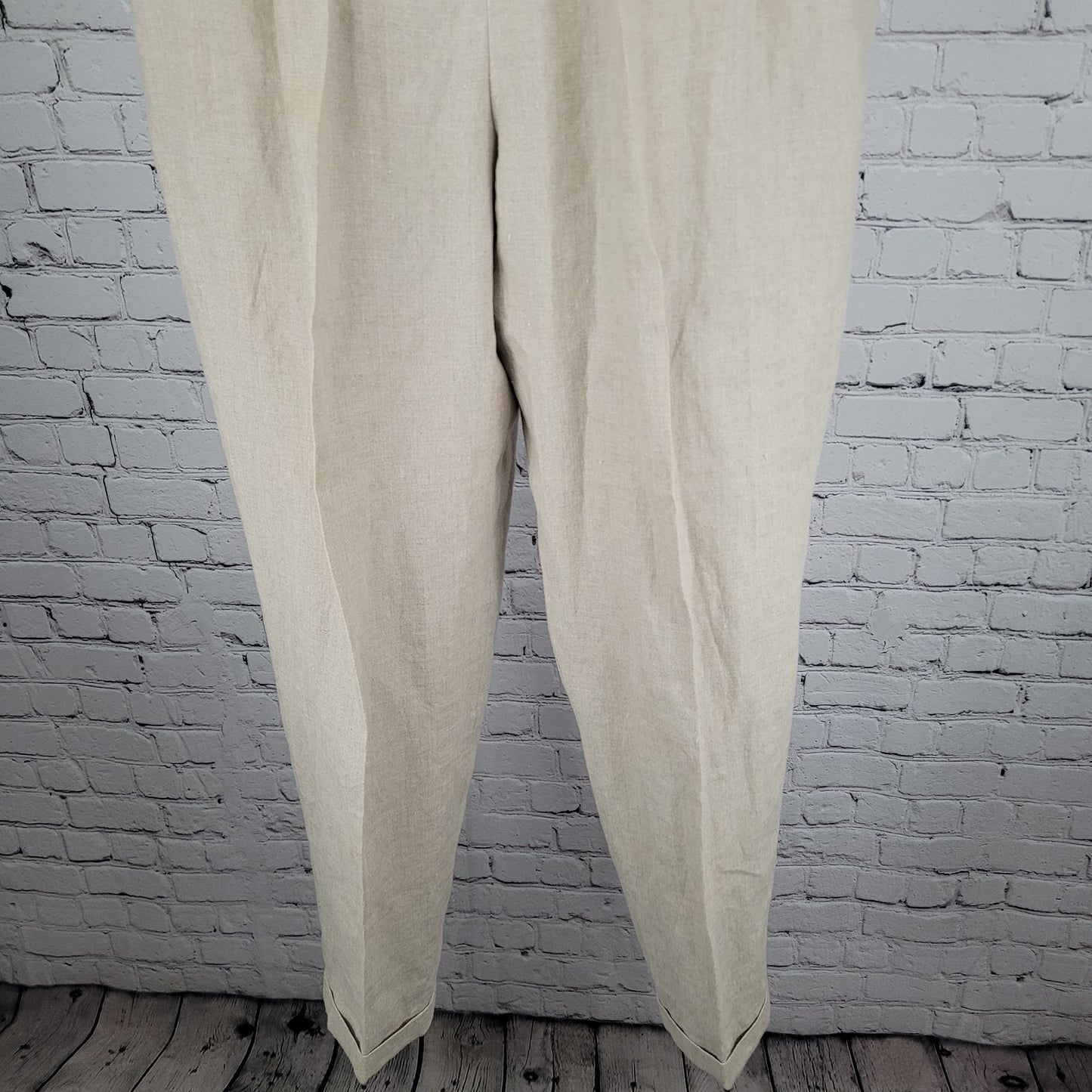 Classiques Entier Beige 100% Linen Pleated Lined Tapered Cuffed Pants 14 (30x31)