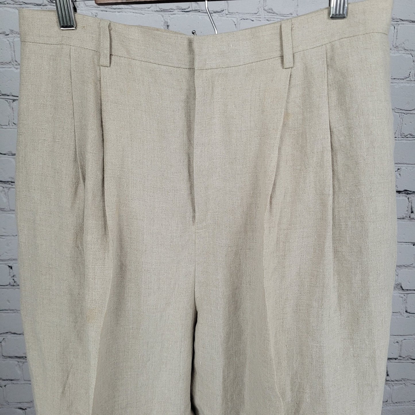 Classiques Entier Beige 100% Linen Pleated Lined Tapered Cuffed Pants 14 (30x31)