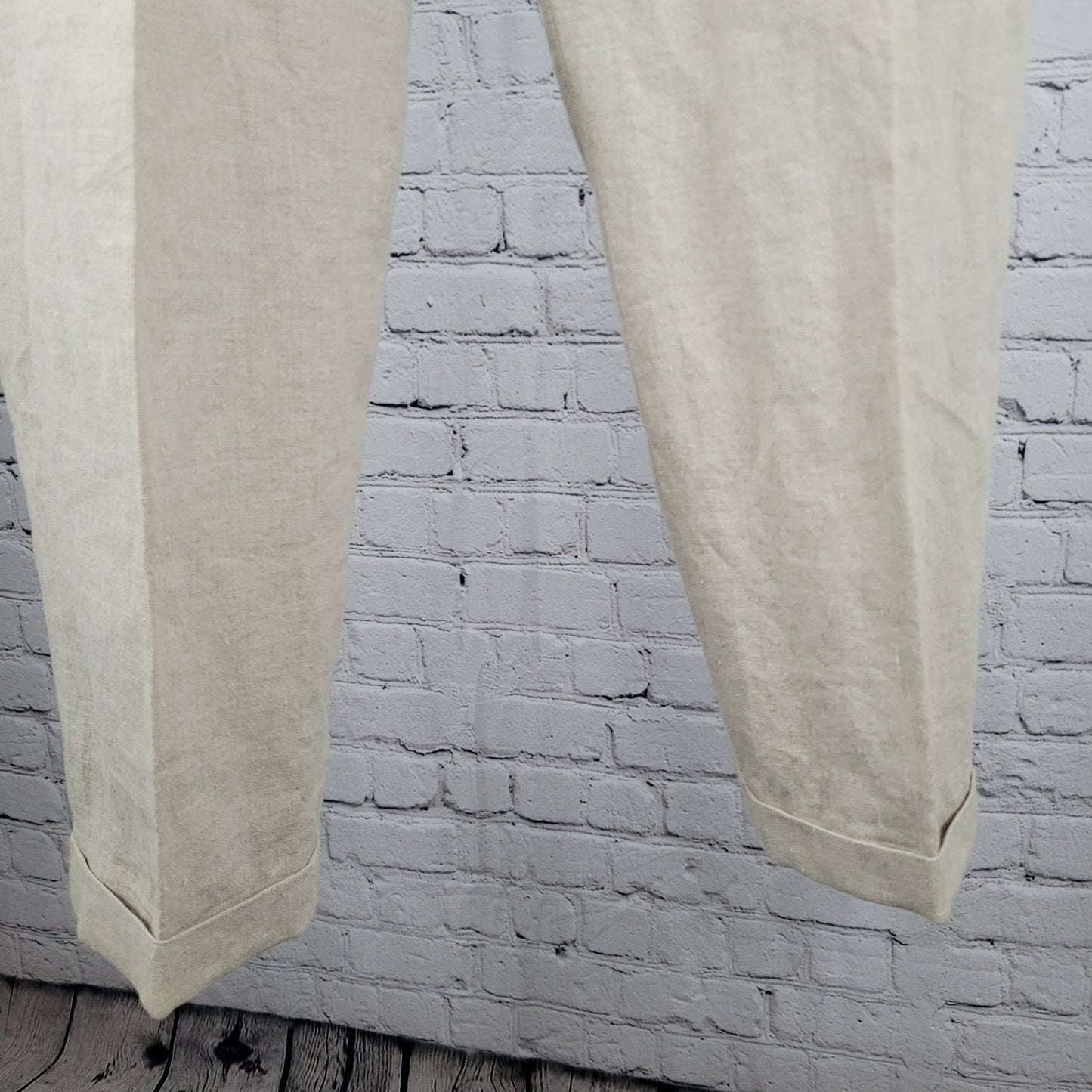 Classiques Entier Beige 100% Linen Pleated Lined Tapered Cuffed Pants 14 (30x31)