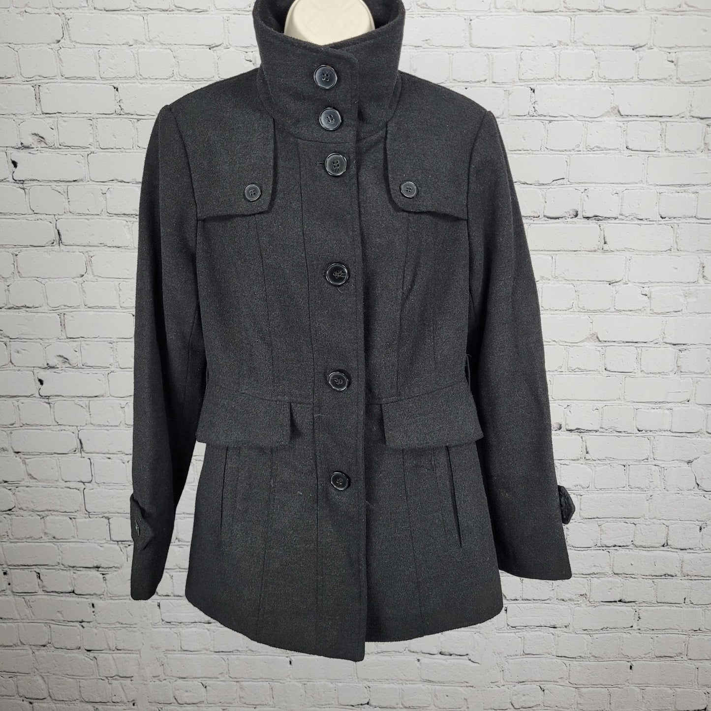 Nicole Miller New York Black Buttoned Collared Lined Winter Coat Jacket Small S
