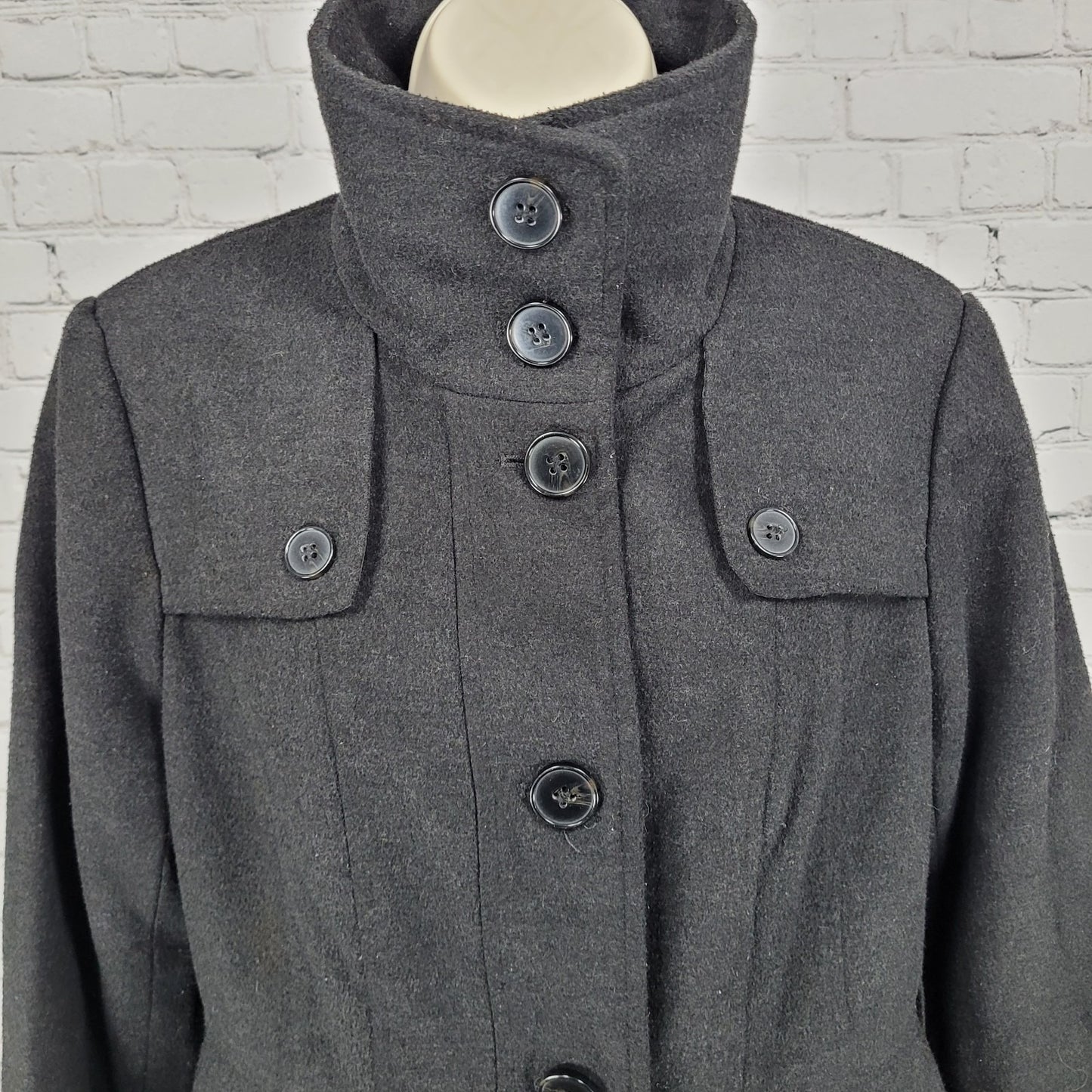 Nicole Miller New York Black Buttoned Collared Lined Winter Coat Jacket Small S