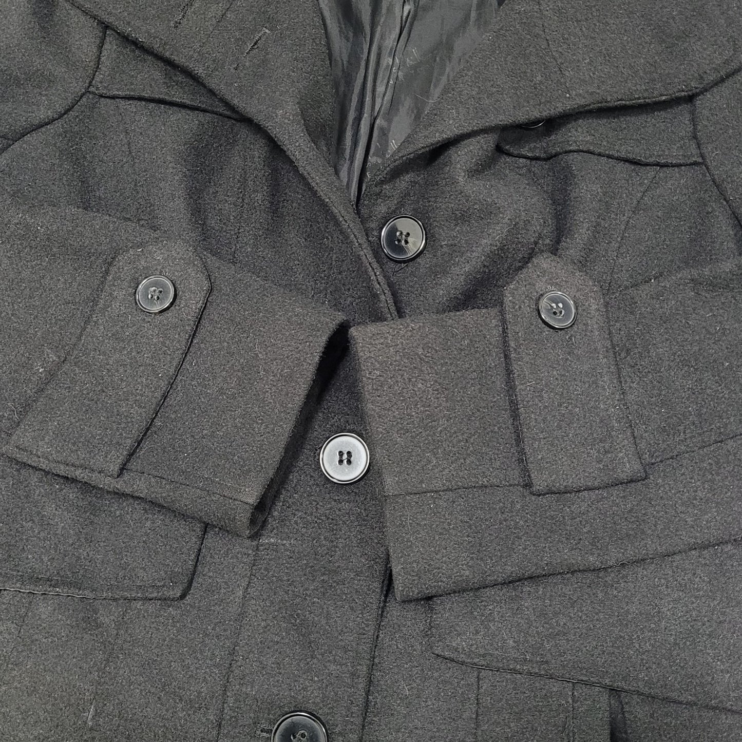 Nicole Miller New York Black Buttoned Collared Lined Winter Coat Jacket Small S