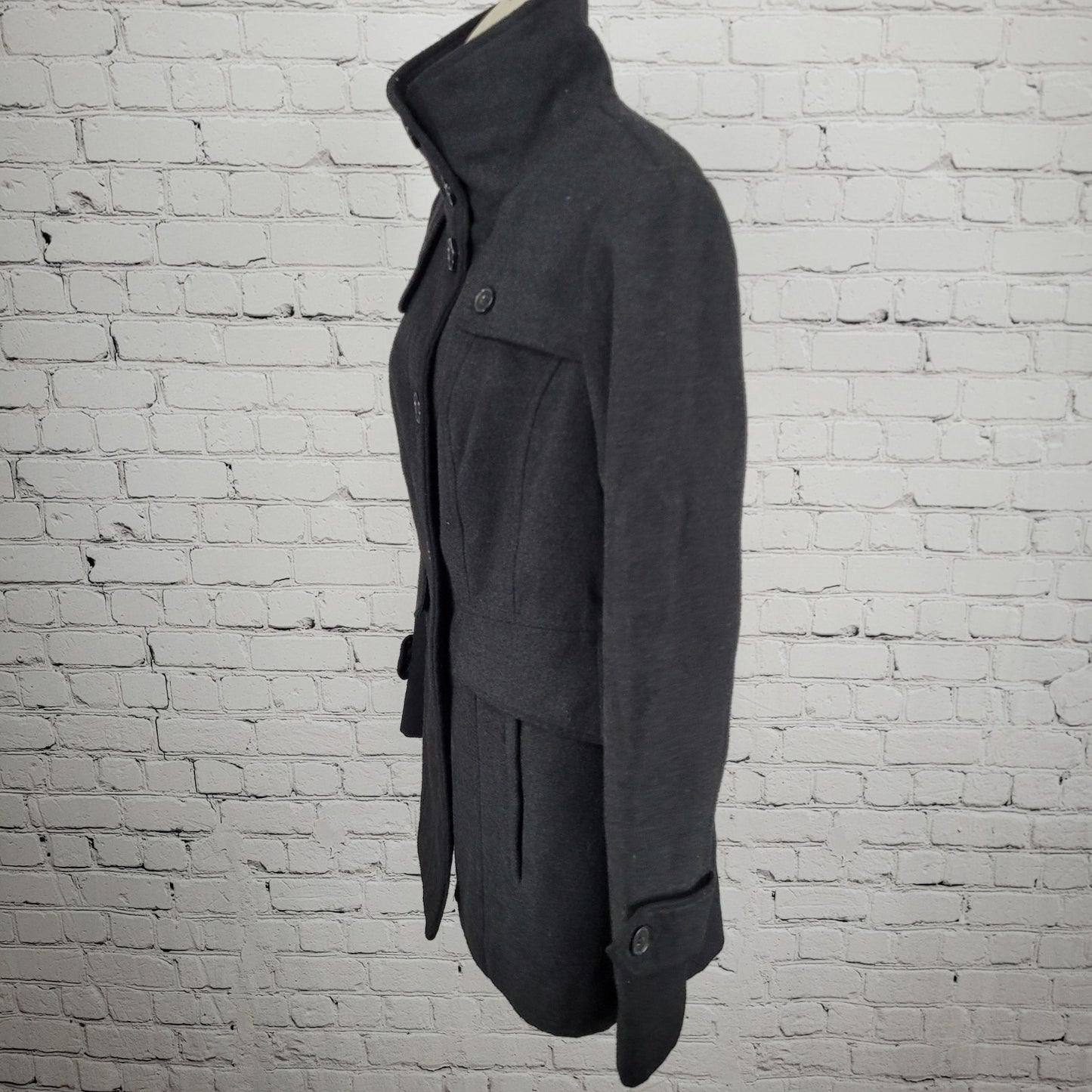 Nicole Miller New York Black Buttoned Collared Lined Winter Coat Jacket Small S