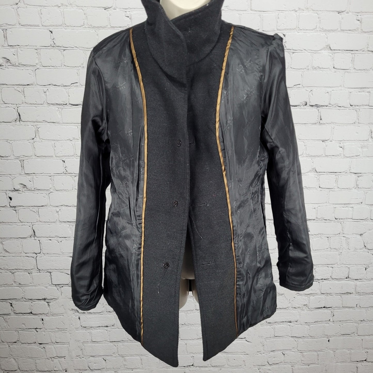 Nicole Miller New York Black Buttoned Collared Lined Winter Coat Jacket Small S