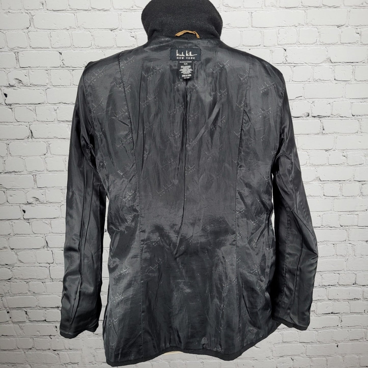 Nicole Miller New York Black Buttoned Collared Lined Winter Coat Jacket Small S