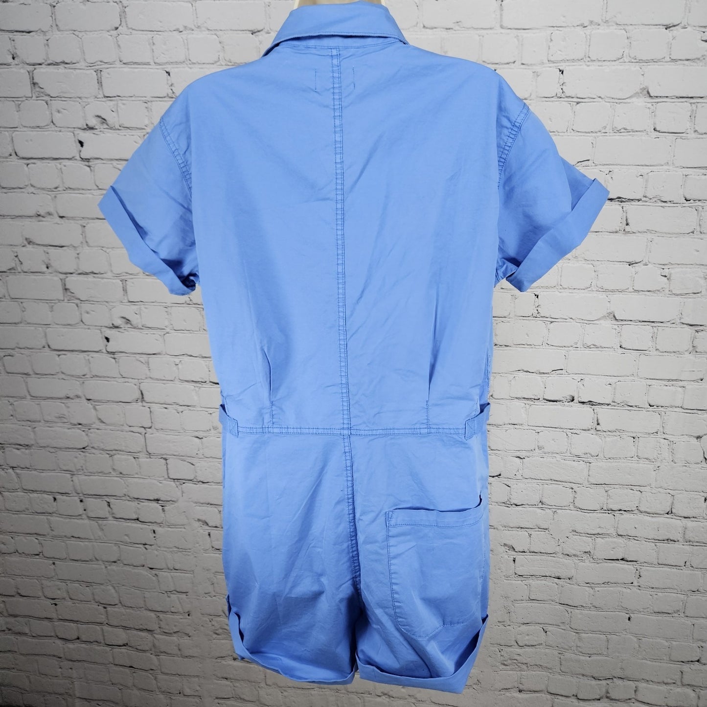 NWT Pistola Parker Azure Blue Cotton Stretch Short Sleeve Cuffed Romper Medium M