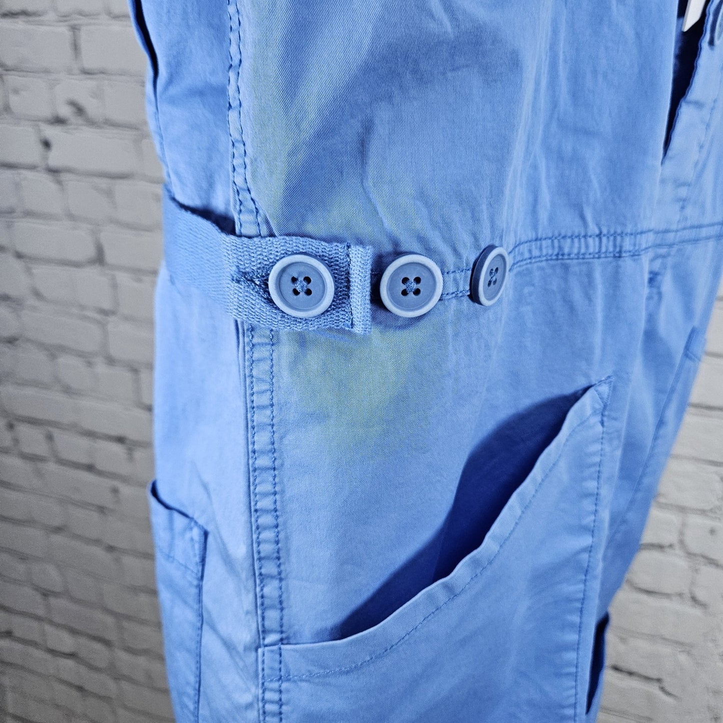 NWT Pistola Parker Azure Blue Cotton Stretch Short Sleeve Cuffed Romper Medium M