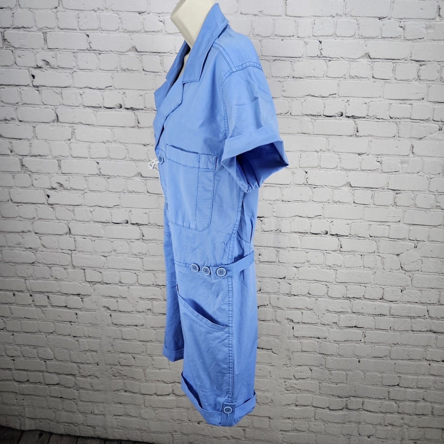 NWT Pistola Parker Azure Blue Cotton Stretch Short Sleeve Cuffed Romper Medium M