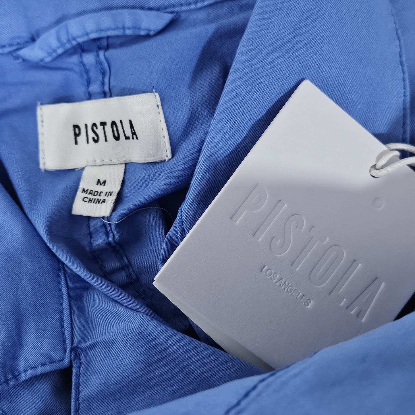 NWT Pistola Parker Azure Blue Cotton Stretch Short Sleeve Cuffed Romper Medium M