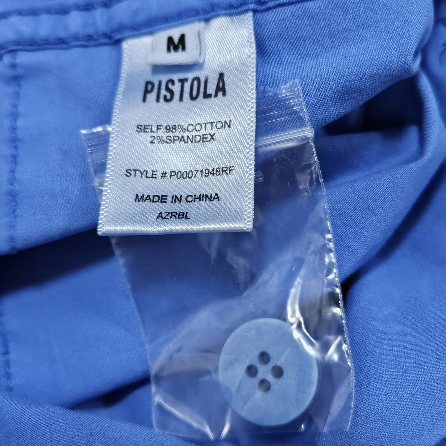 NWT Pistola Parker Azure Blue Cotton Stretch Short Sleeve Cuffed Romper Medium M