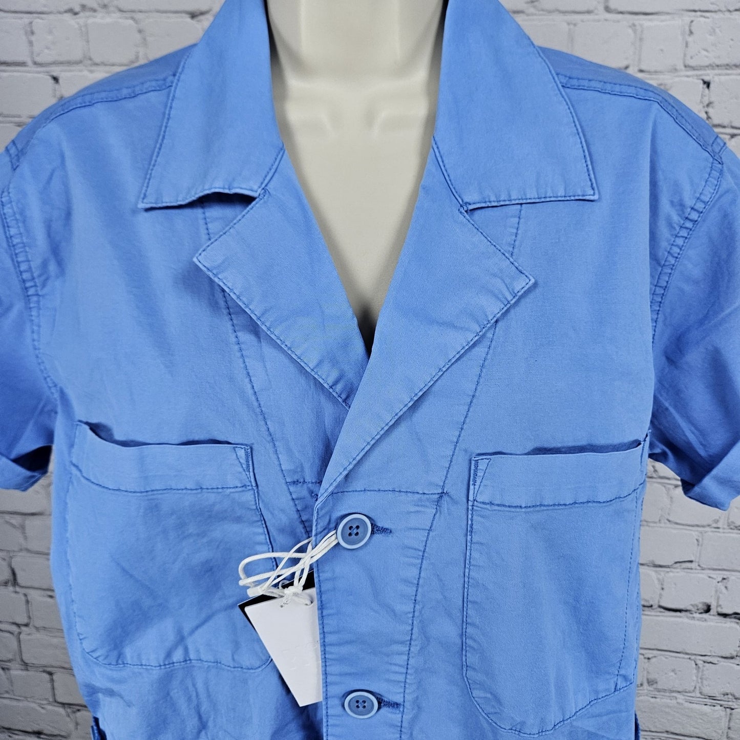 NWT Pistola Parker Azure Blue Cotton Stretch Short Sleeve Cuffed Romper Medium M