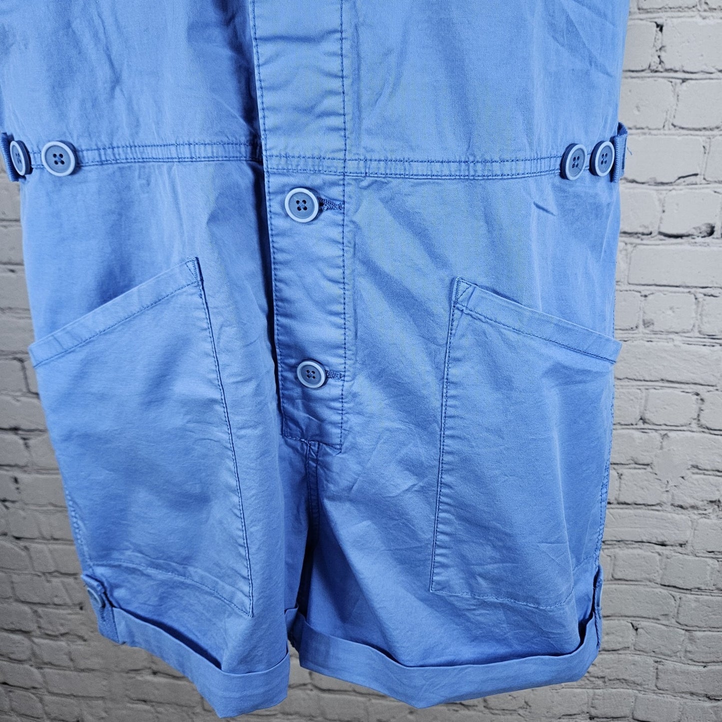 NWT Pistola Parker Azure Blue Cotton Stretch Short Sleeve Cuffed Romper Medium M