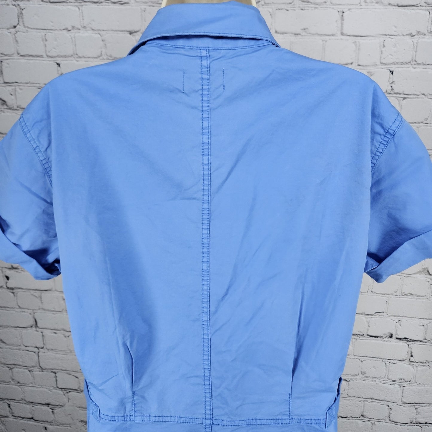 NWT Pistola Parker Azure Blue Cotton Stretch Short Sleeve Cuffed Romper Medium M