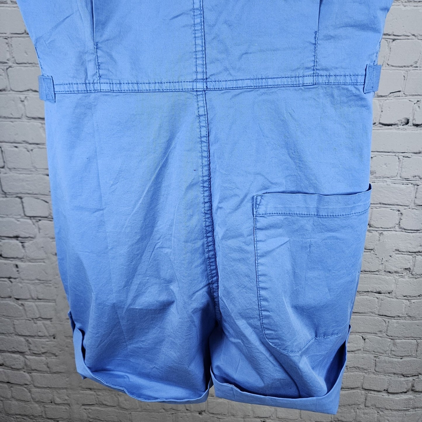 NWT Pistola Parker Azure Blue Cotton Stretch Short Sleeve Cuffed Romper Medium M