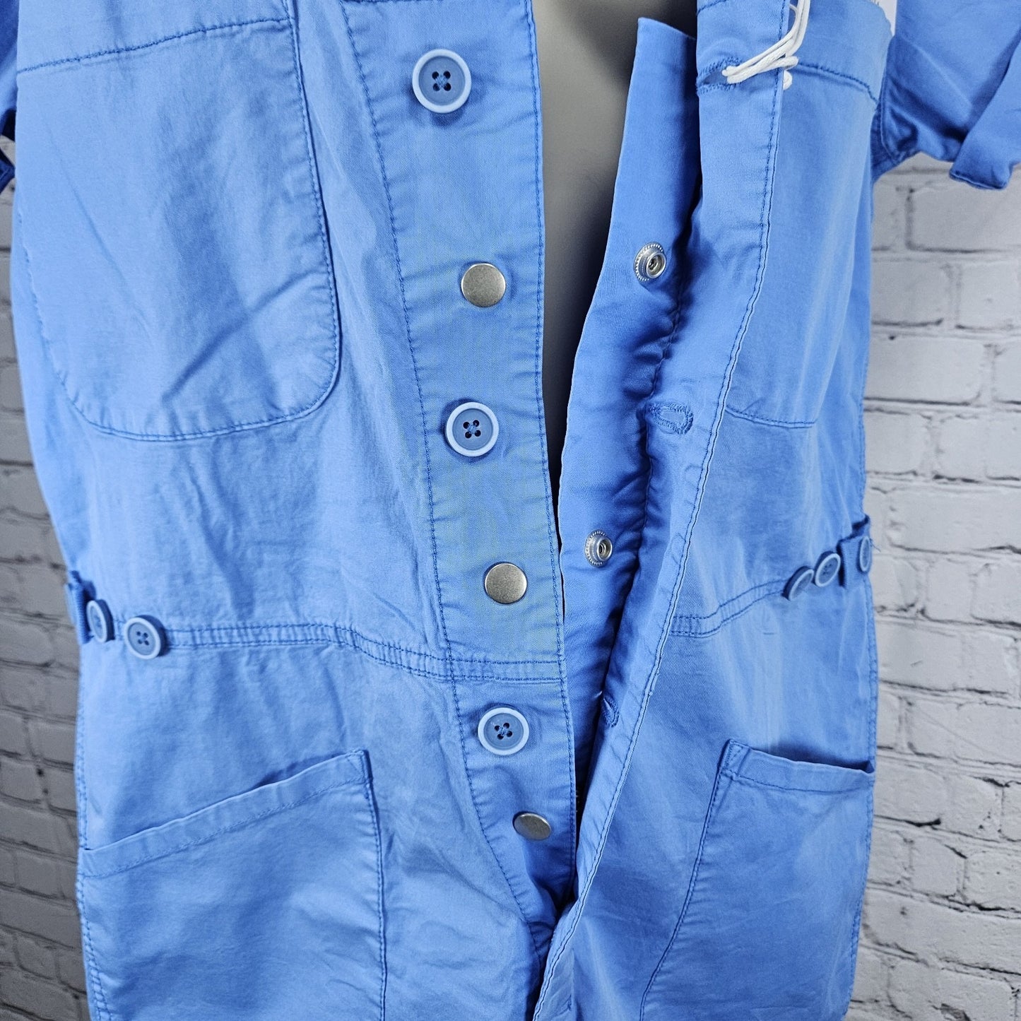 NWT Pistola Parker Azure Blue Cotton Stretch Short Sleeve Cuffed Romper Medium M