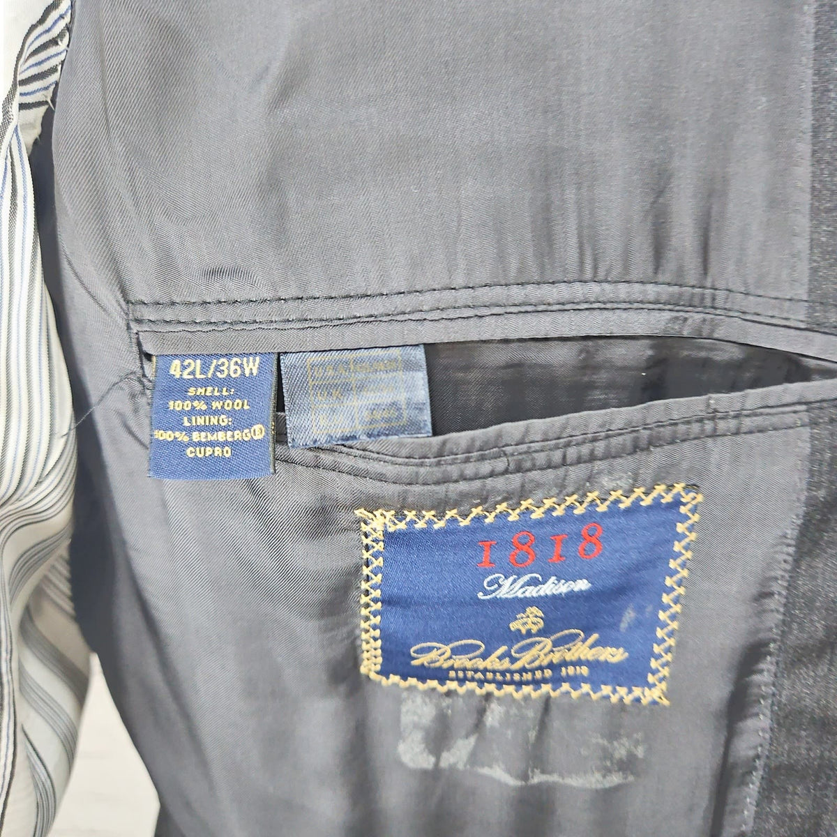 Brooks Brothers 1818 Madison Gray Wool 2 Button Notch Suit 42L/36W (35X32.5)