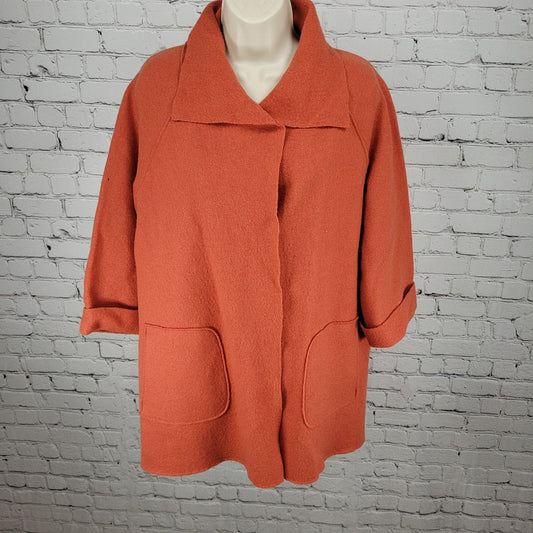 Eileen Fisher Orange 100% Wool Oversized Unlined Jacket Size Small *Small Holes