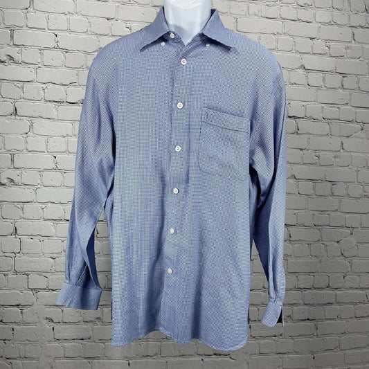 John W Nordstrom Blue Cotton Checkered Button Down Long Sleeve Shirt Medium M
