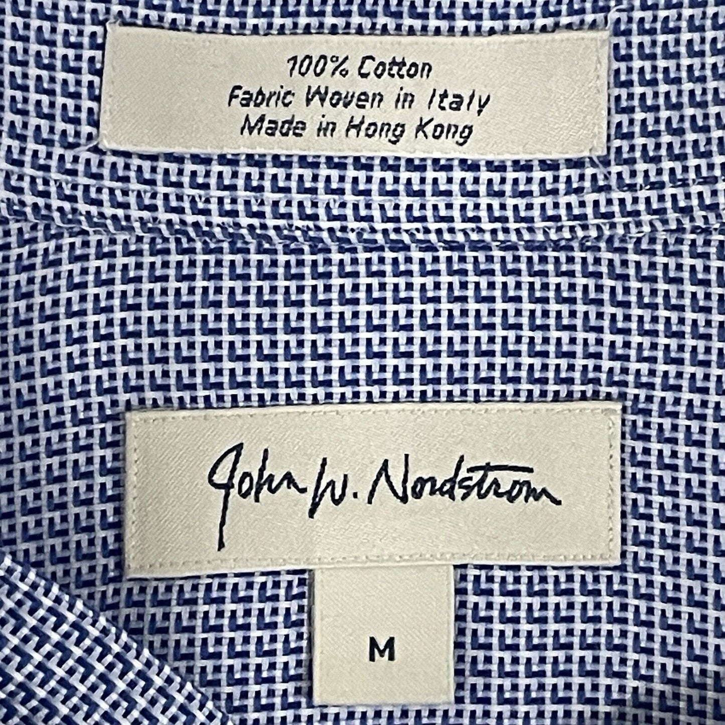 John W Nordstrom Blue Cotton Checkered Button Down Long Sleeve Shirt Medium M