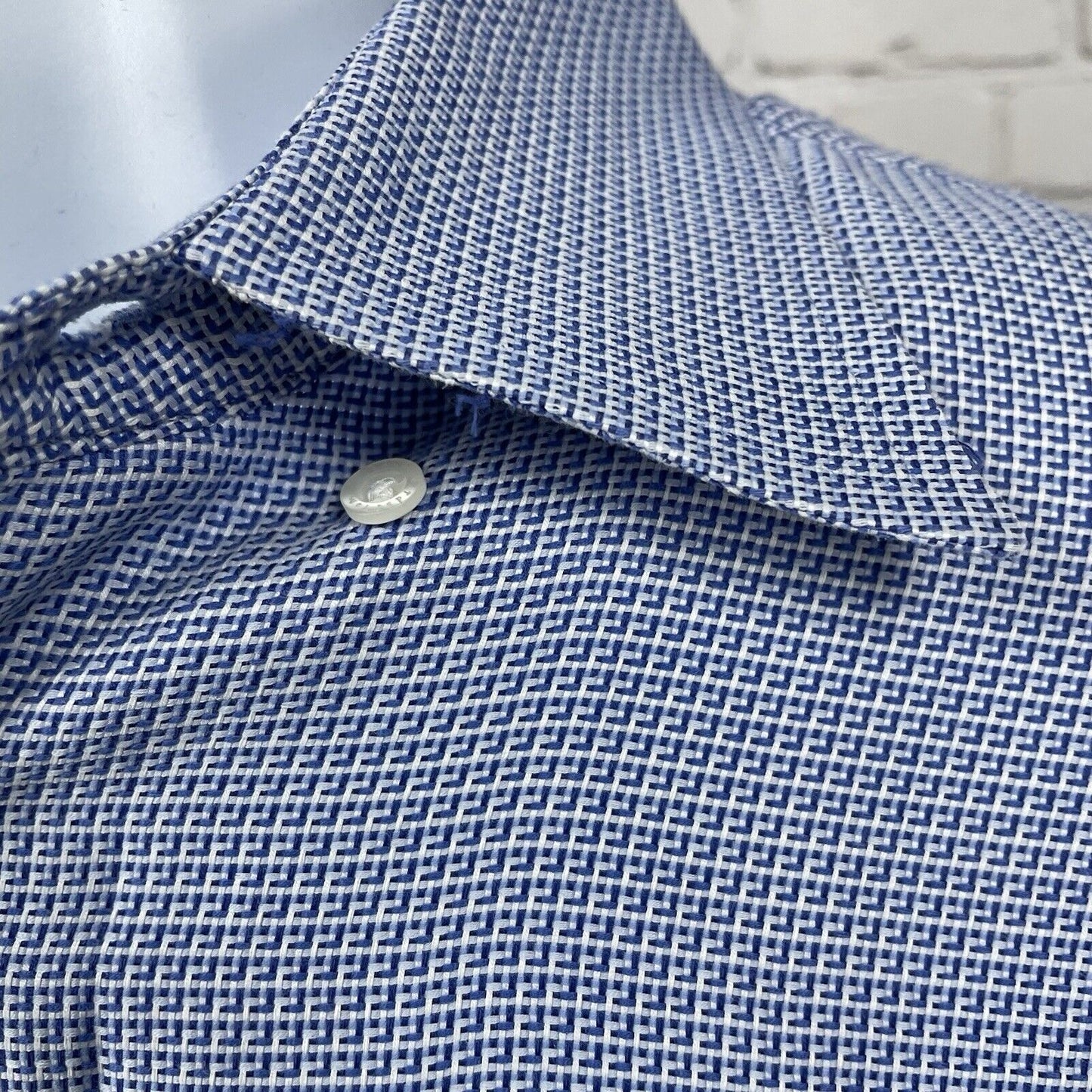 John W Nordstrom Blue Cotton Checkered Button Down Long Sleeve Shirt Medium M