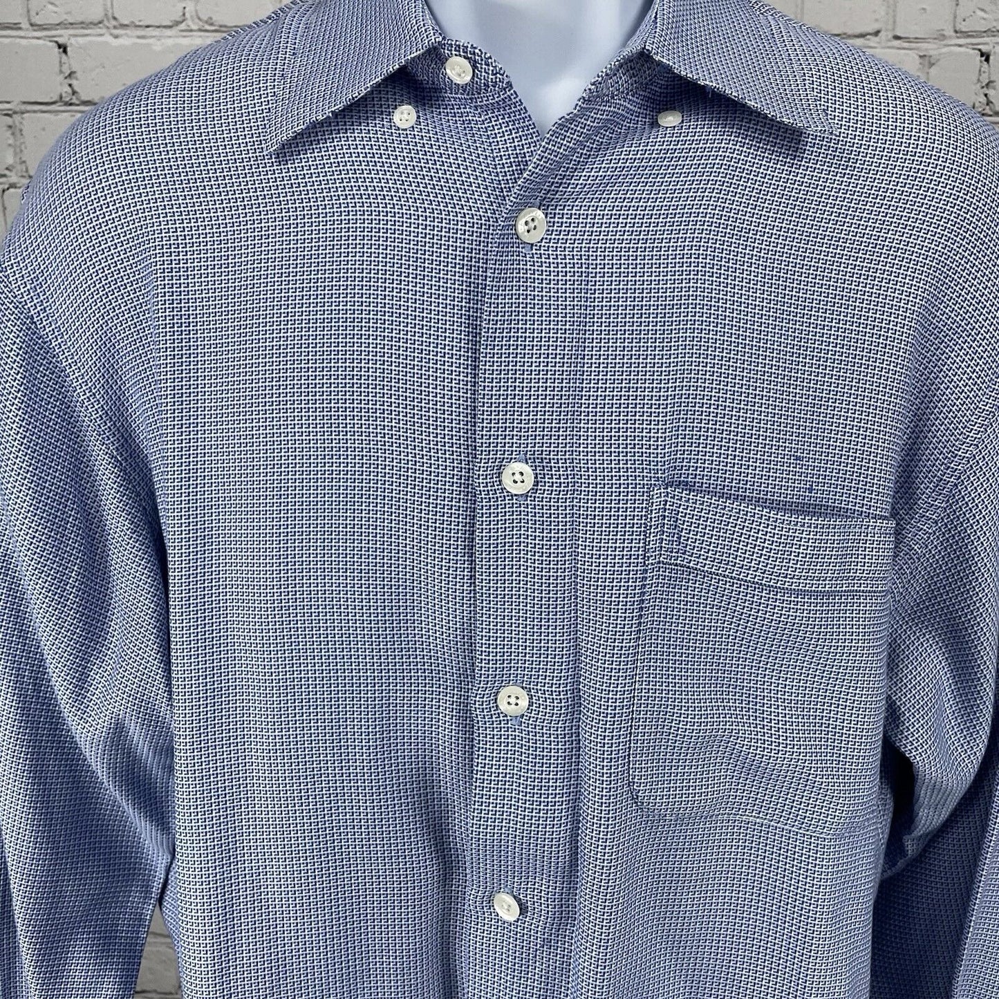 John W Nordstrom Blue Cotton Checkered Button Down Long Sleeve Shirt Medium M
