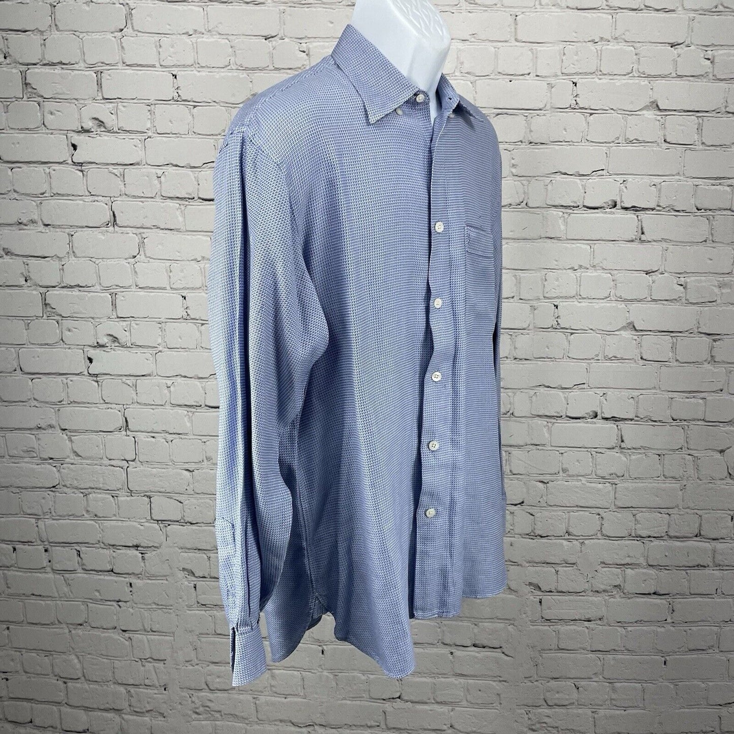 John W Nordstrom Blue Cotton Checkered Button Down Long Sleeve Shirt Medium M