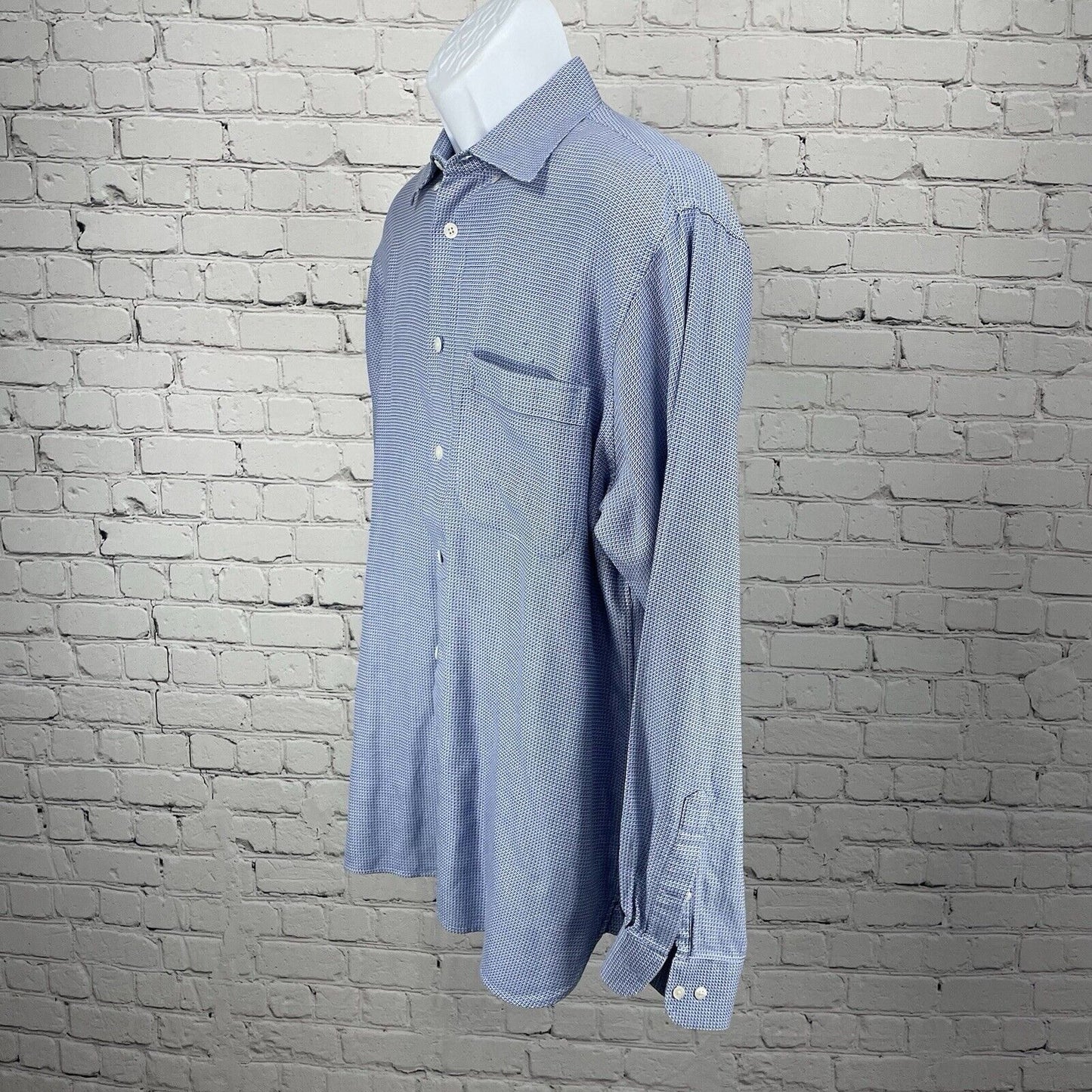 John W Nordstrom Blue Cotton Checkered Button Down Long Sleeve Shirt Medium M