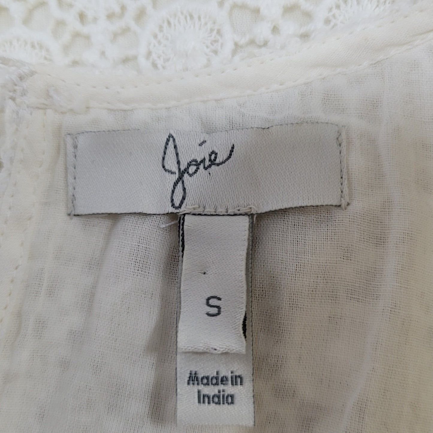 Joie Ivory 100% Cotton Eyelet Overlay Lined Short Sleeve Top Blouse Small S