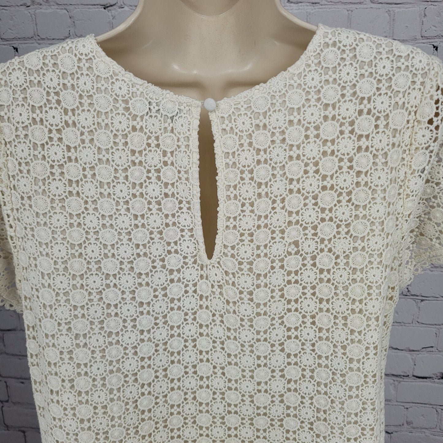 Joie Ivory 100% Cotton Eyelet Overlay Lined Short Sleeve Top Blouse Small S