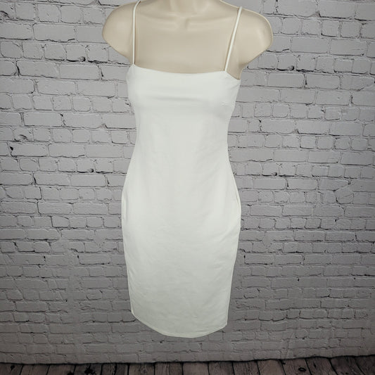Lulus White Strappy Back Slit Stretch Lined Bodycon Dress USA Made Size XS
