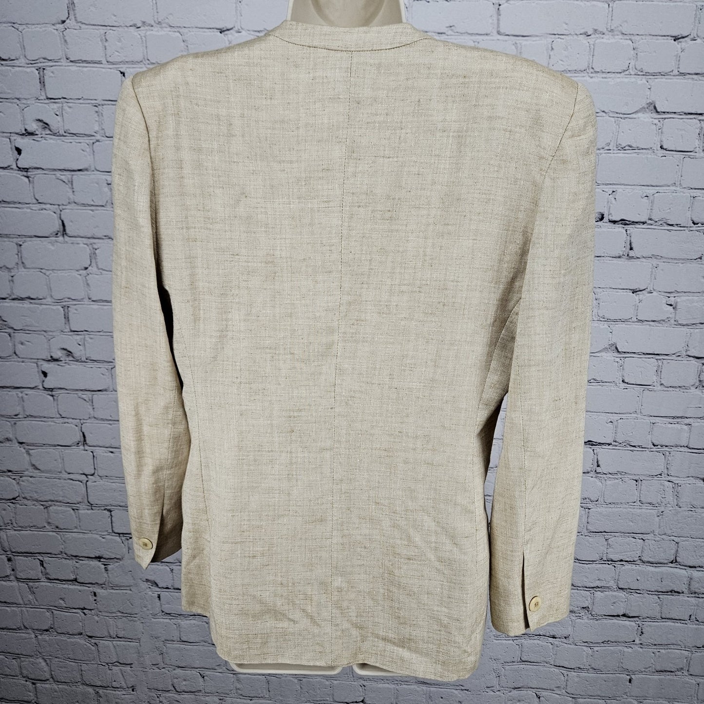 VTG Gianni Sport Beige Linen Blend 1 Button Collarless Blazer Suit Jacket USA 10