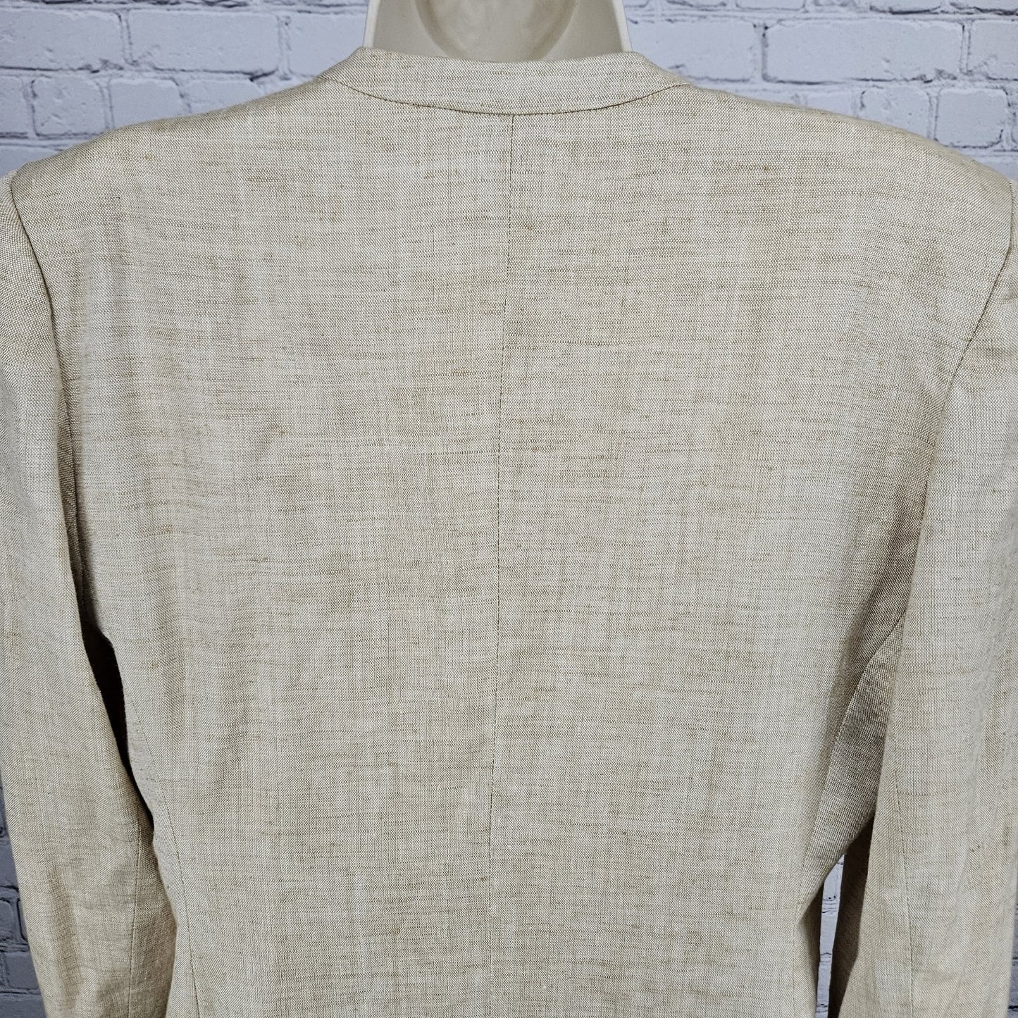 VTG Gianni Sport Beige Linen Blend 1 Button Collarless Blazer Suit Jacket USA 10