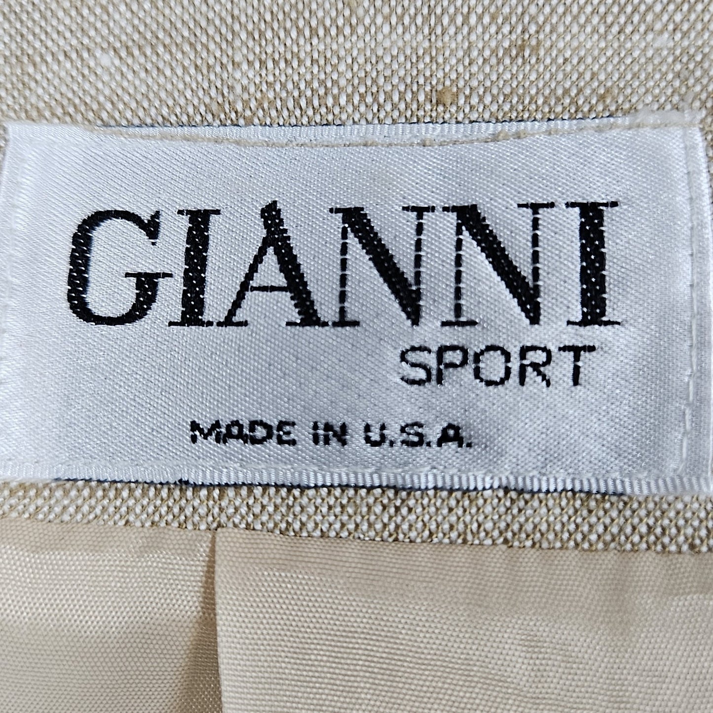 VTG Gianni Sport Beige Linen Blend 1 Button Collarless Blazer Suit Jacket USA 10