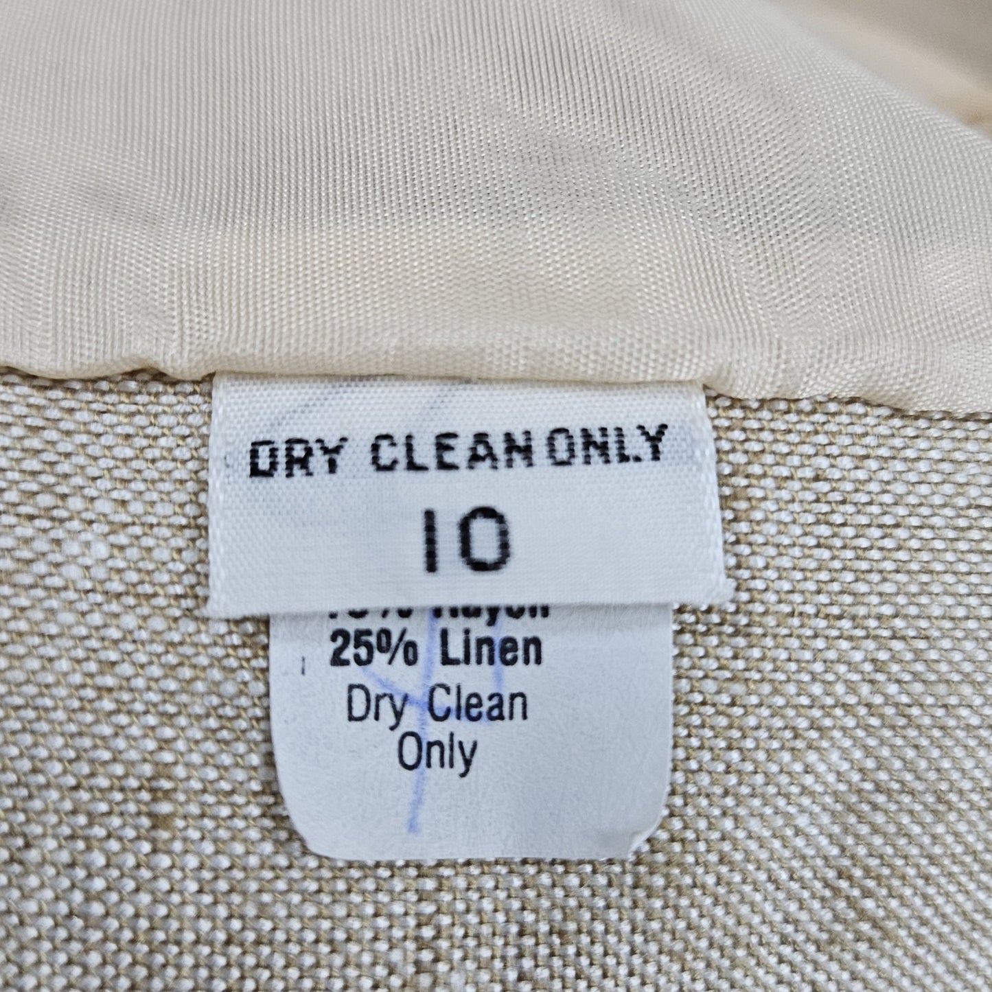 VTG Gianni Sport Beige Linen Blend 1 Button Collarless Blazer Suit Jacket USA 10