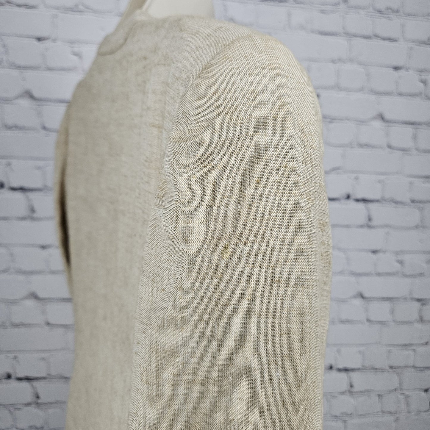 VTG Gianni Sport Beige Linen Blend 1 Button Collarless Blazer Suit Jacket USA 10