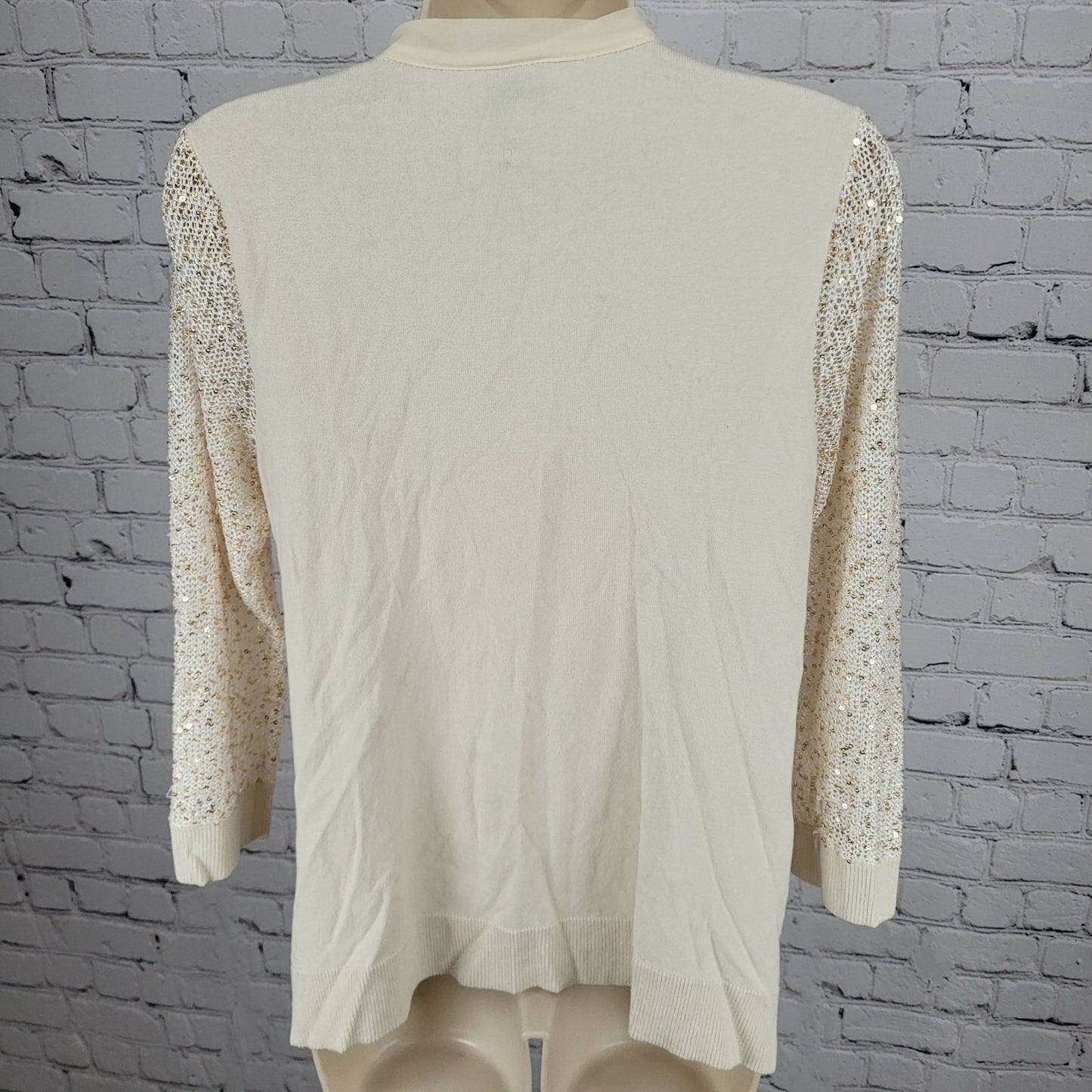 Chico's Ivory Linen Blend Sequin 3/4 Sleeve Lightweight Cardigan Size 1 US 8