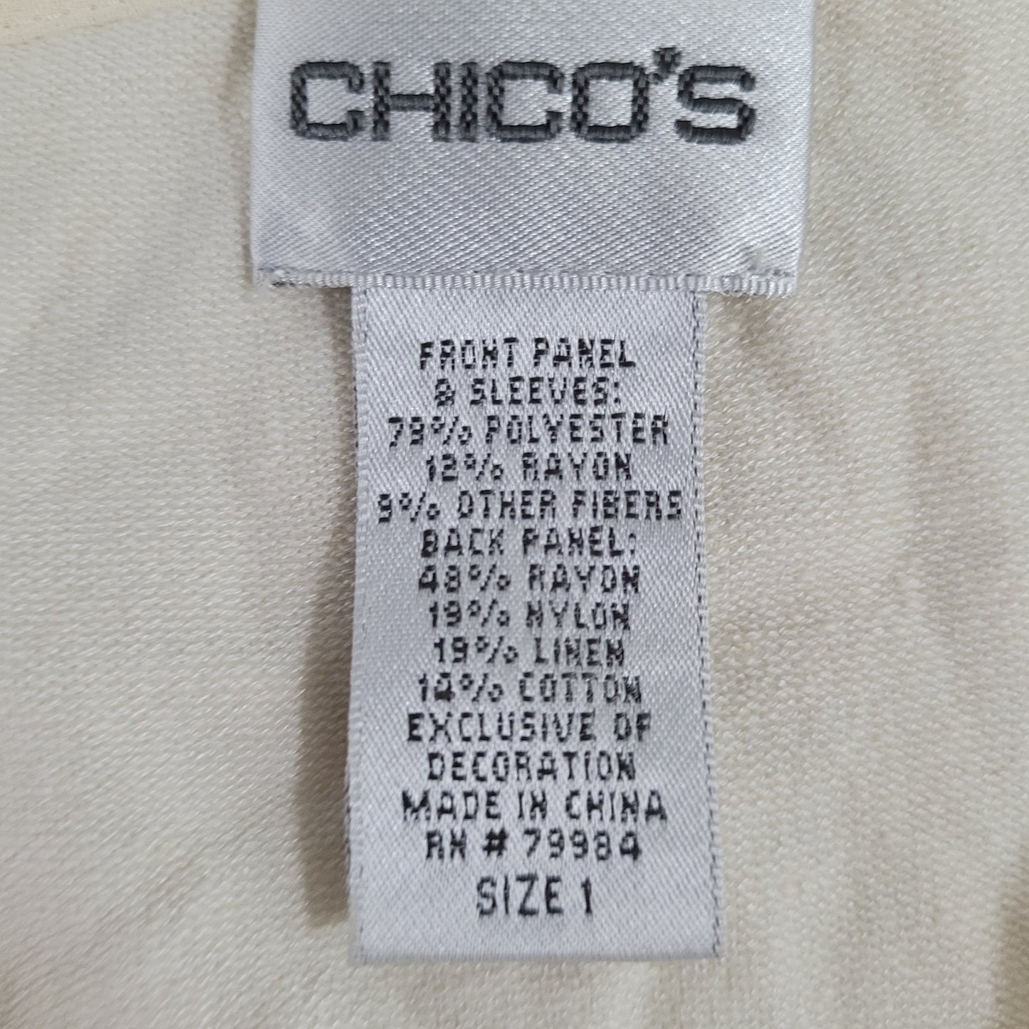 Chico's Ivory Linen Blend Sequin 3/4 Sleeve Lightweight Cardigan Size 1 US 8