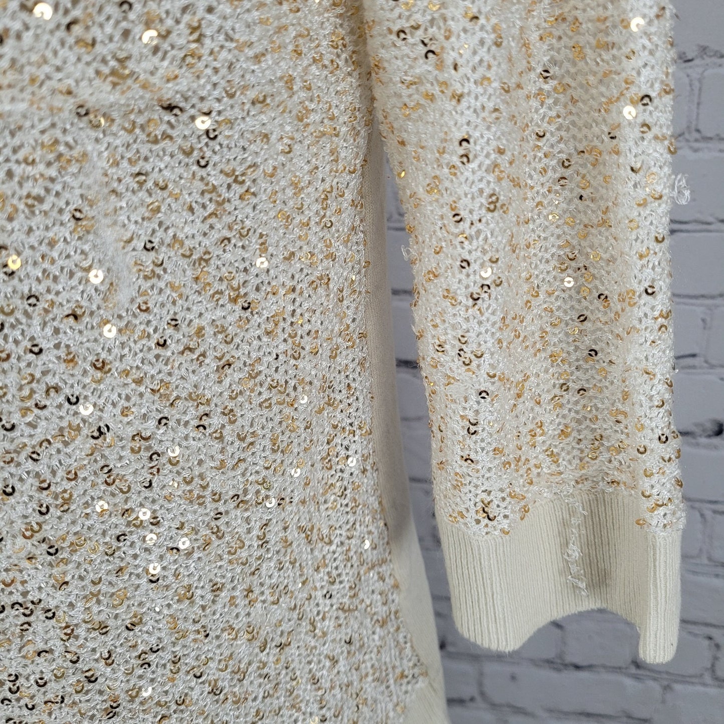 Chico's Ivory Linen Blend Sequin 3/4 Sleeve Lightweight Cardigan Size 1 US 8