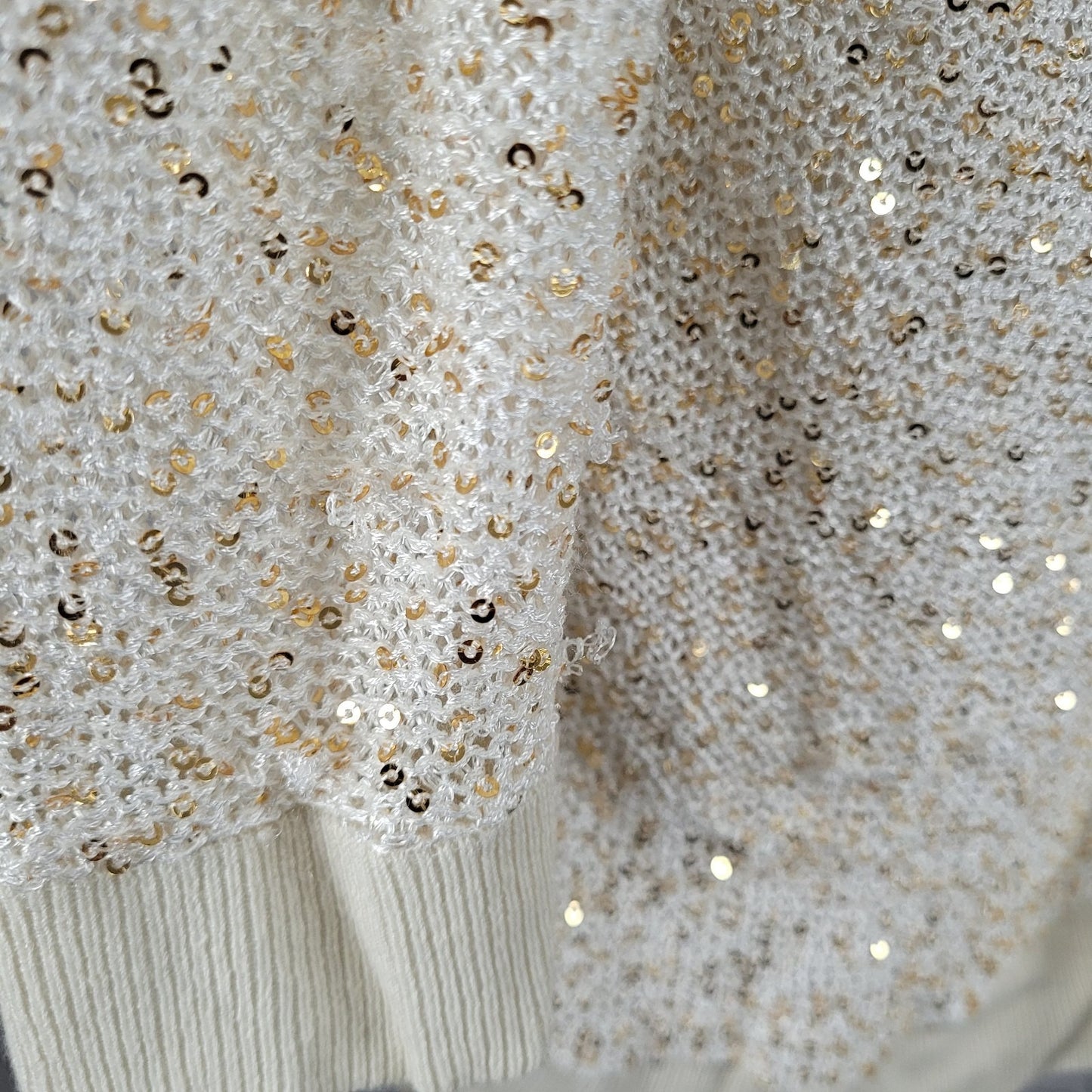 Chico's Ivory Linen Blend Sequin 3/4 Sleeve Lightweight Cardigan Size 1 US 8