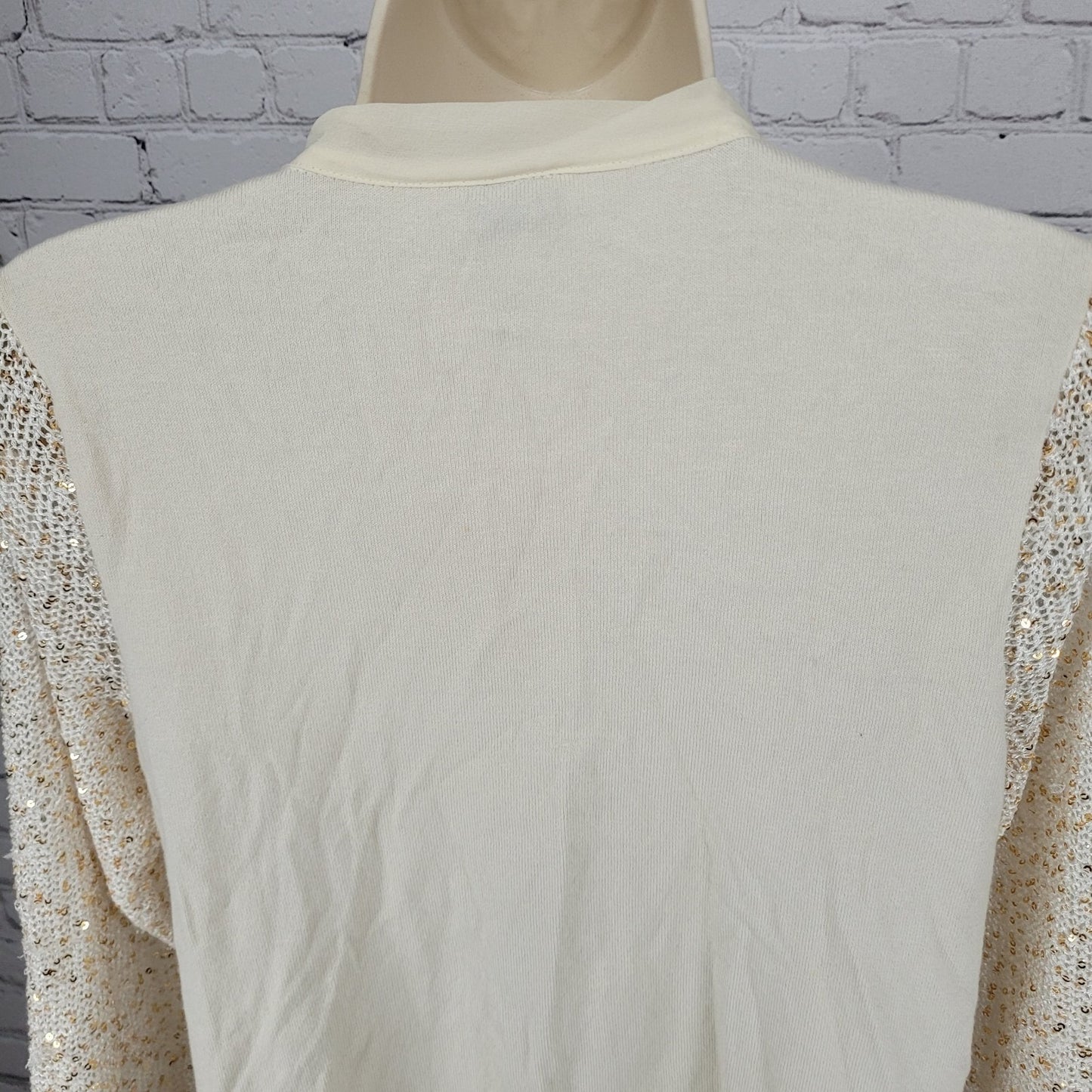 Chico's Ivory Linen Blend Sequin 3/4 Sleeve Lightweight Cardigan Size 1 US 8