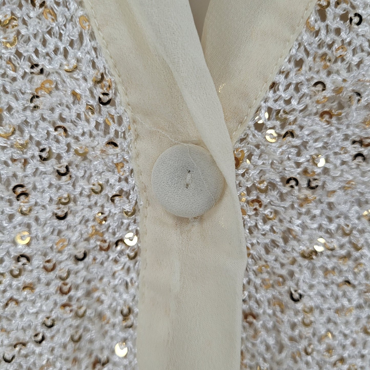 Chico's Ivory Linen Blend Sequin 3/4 Sleeve Lightweight Cardigan Size 1 US 8