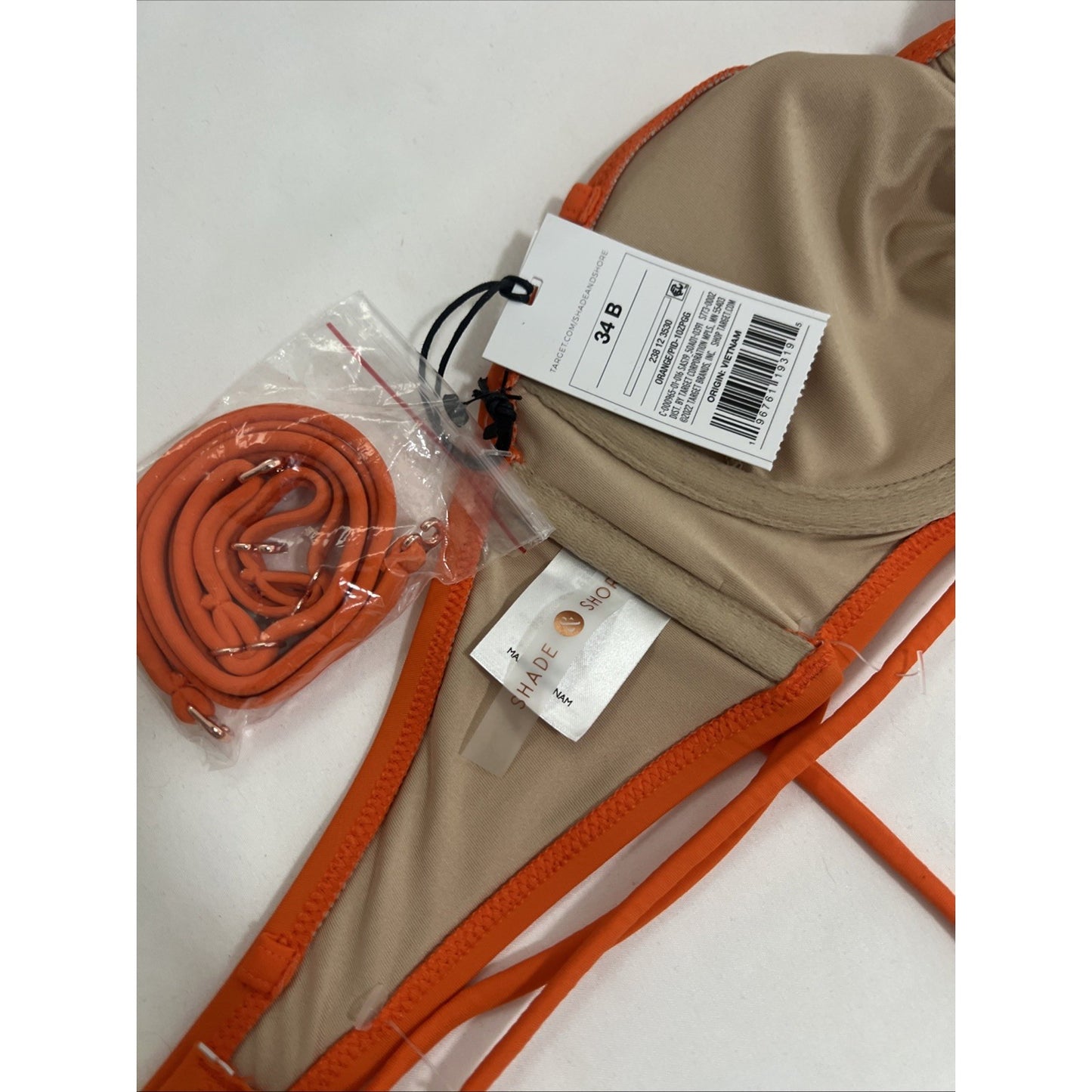 NWT Shade & Shore Women’s Orange Strapless Straps Underwire Bikini Swim Top 34B