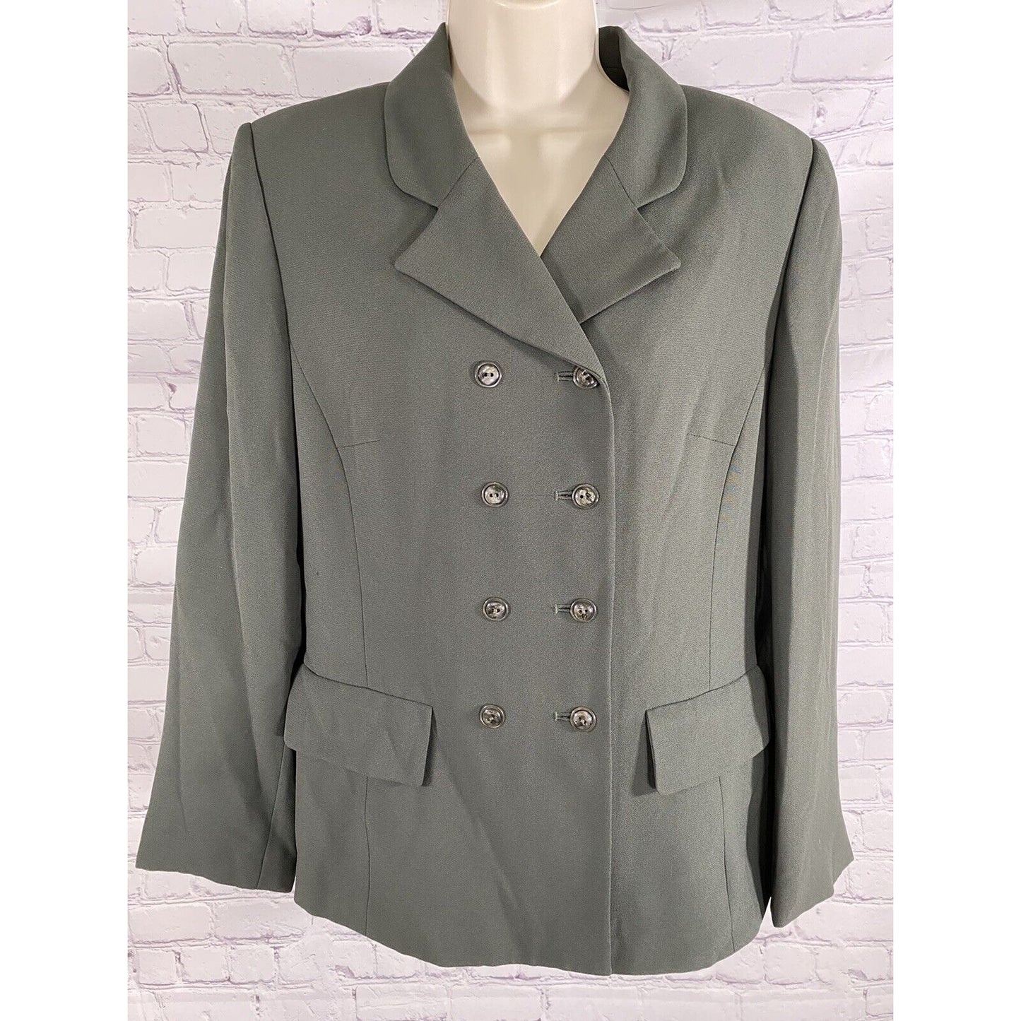 Le Suit Olive Green 8 Button Collared Blazer Coat Jacket Womens 8